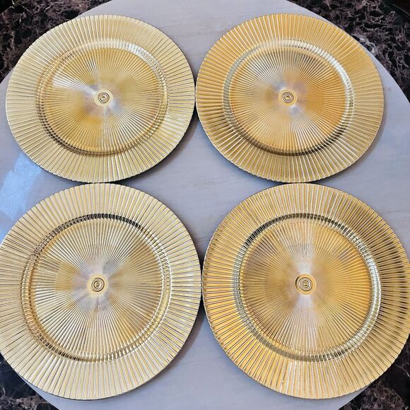Set Of 4 American Atelier Charger Plate Large 13” Gold Superstar Decorative - Picture 8 of 11